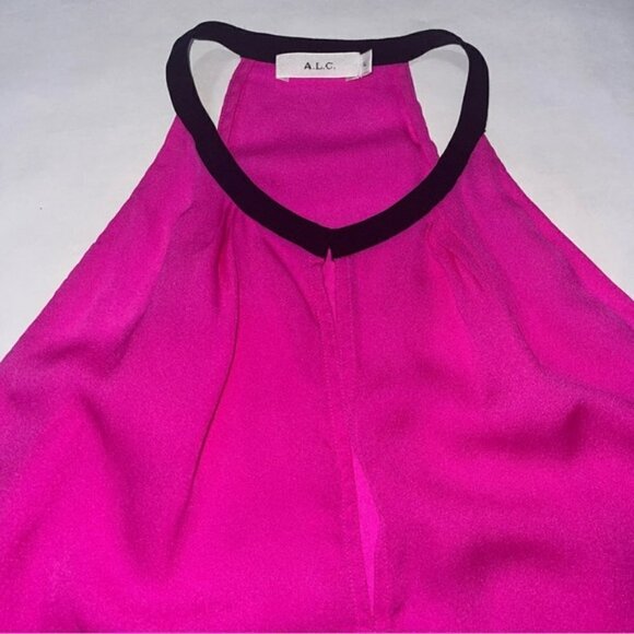 ALC Pink with Black Halter Silk Top US L - Picture 3 of 5